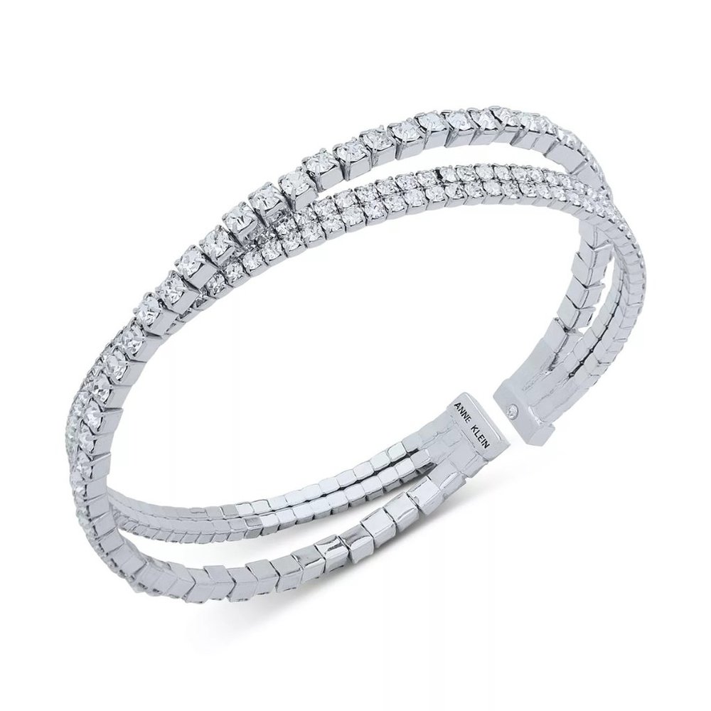 New ANNE KLEIN Crystal Crisscross Coil Cuff Bracelet